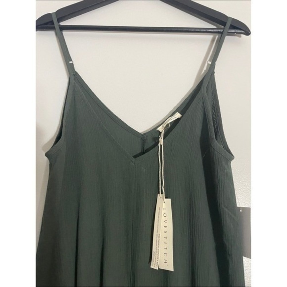 Lovestitch Maxi Dress Green Gauze Textured Adjustable Straps Small Boho Slip - Picture 6 of 15